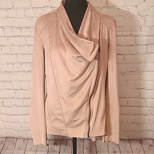 MOTE Large Blush Pink Moto Jacket Diagonal Full Zip Lightweight Faux Suede